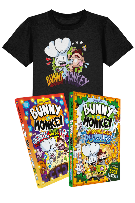 Bunny vs Monkey jokes and puzzles t-shirt bundle