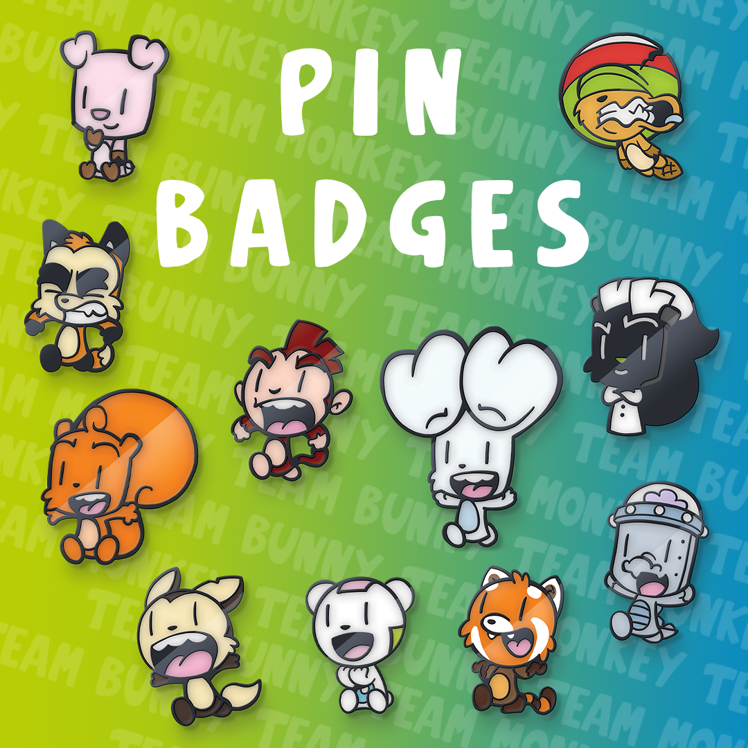 Bunny vs Monkey pin badges
