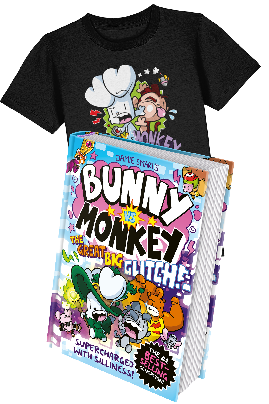 Bunny vs Monkey: The Great Big Glitch book and t-shirt bundle