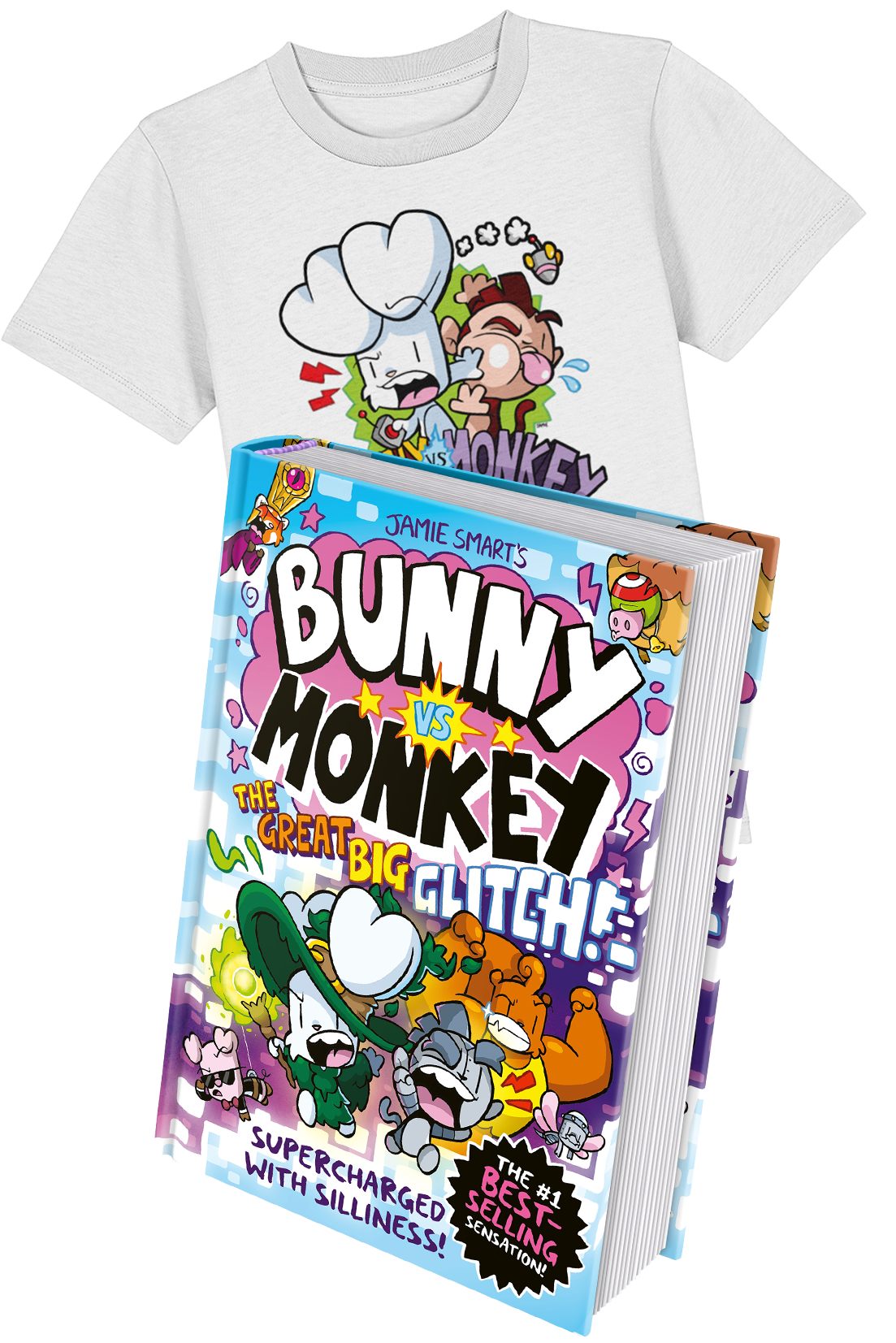 Bunny vs Monkey: The Great Big Glitch book and t-shirt bundle