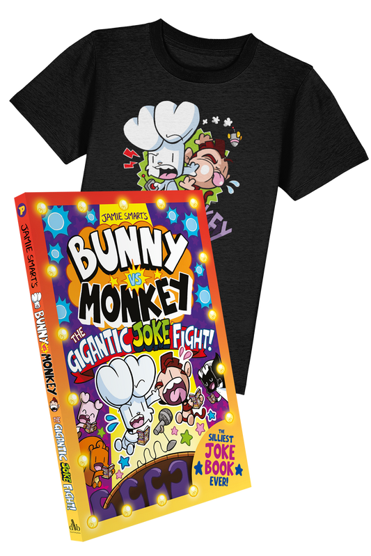 Bunny vs Monkey: The Gigantic Joke Fight book and t-shirt bundle