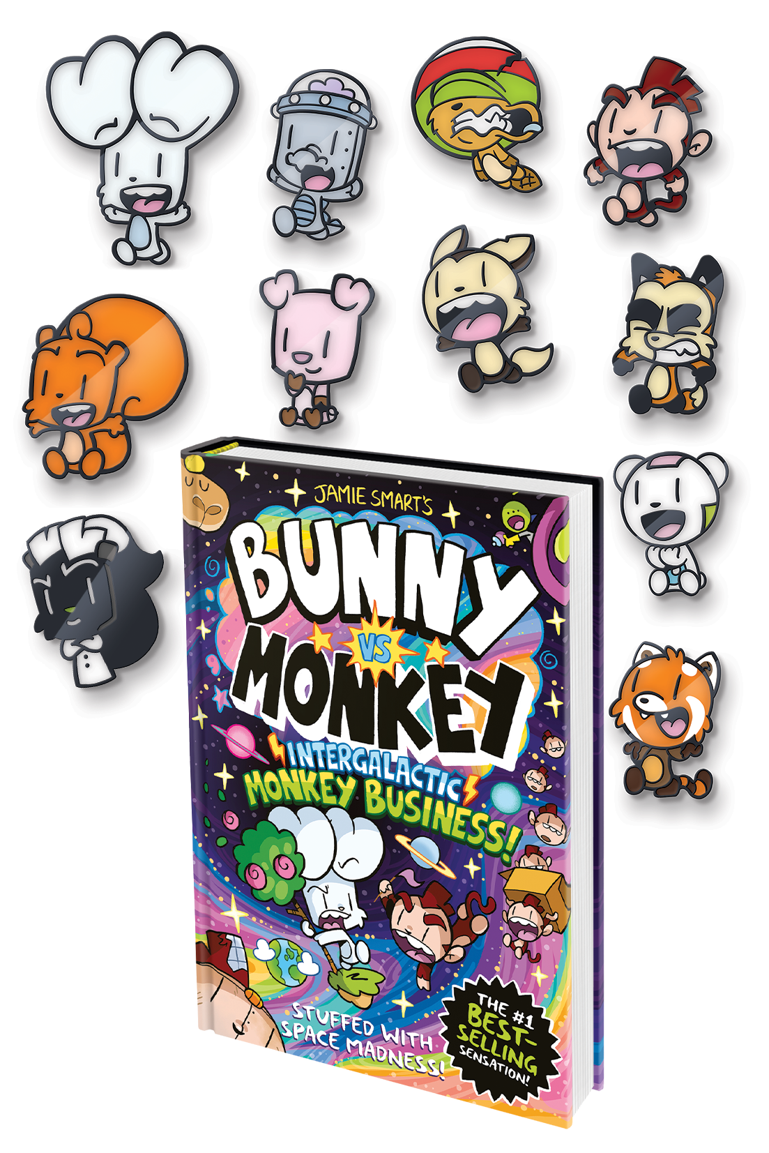 Bunny vs Monkey book and pin badges bundle