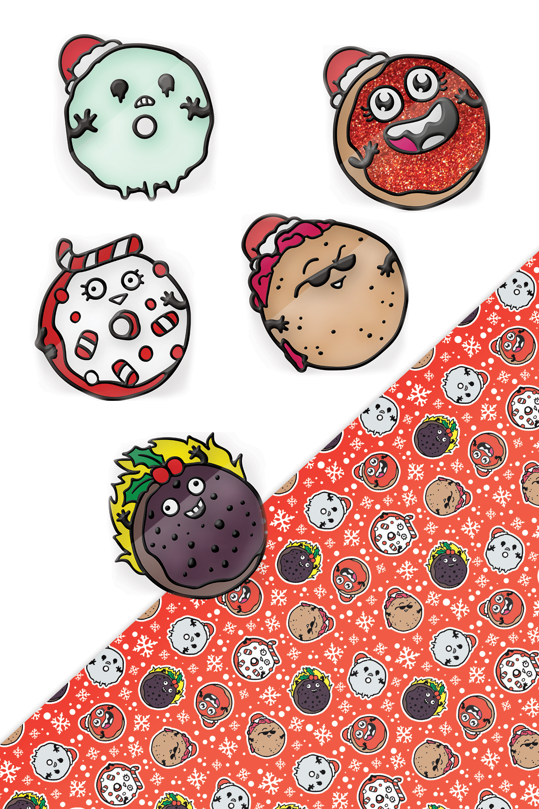 Donut Squad festive pin badges gift bundle