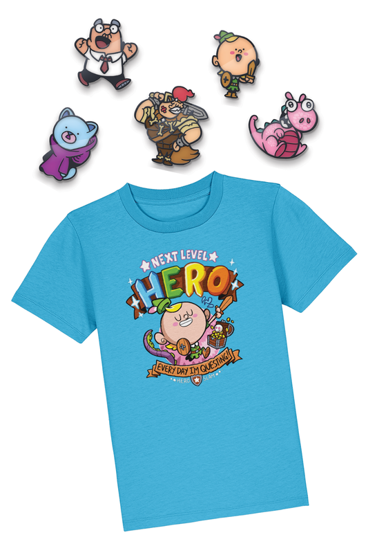Hero Slam pin badges and t-shirt bundle
