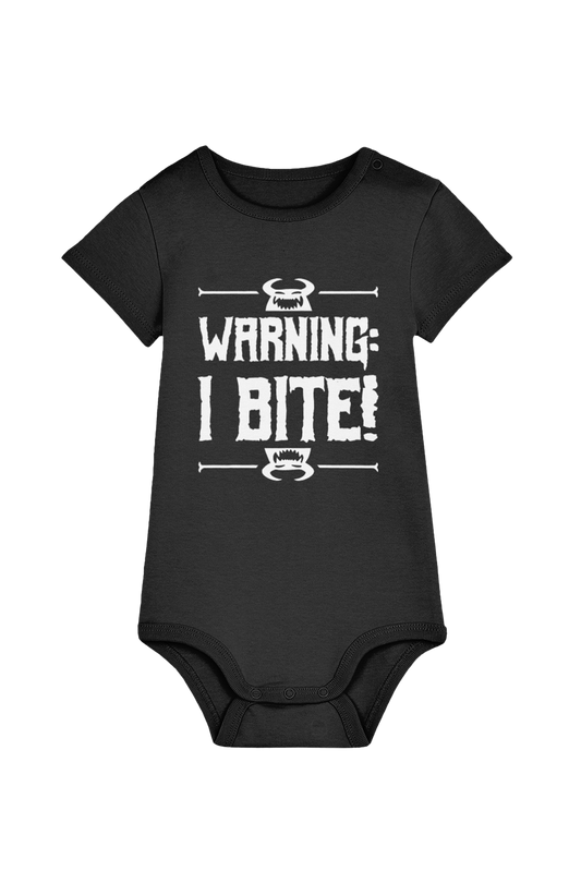 Know Your Monsters "Warning: I Bite!" baby bodysuit