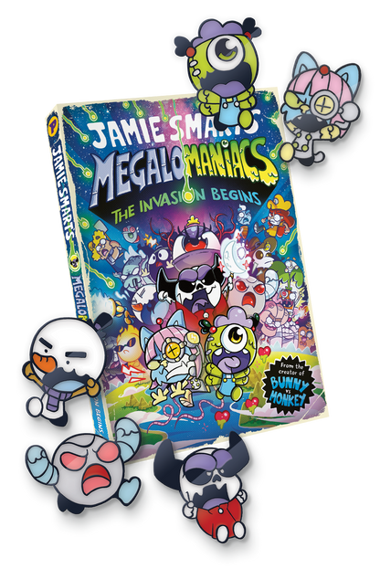 Megalomaniacs book and badges bundle
