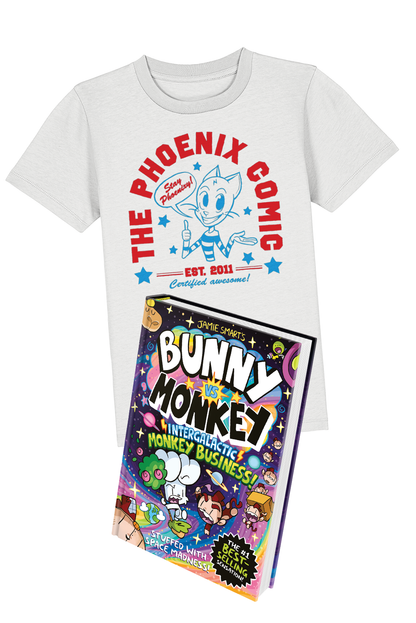 Bunny vs Monkey Intergalactic Monkey Business and Tabs Stay Phoenixy kids t-shirt