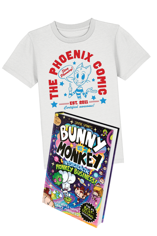 Bunny vs Monkey Intergalactic Monkey Business and Tabs Stay Phoenixy kids t-shirt