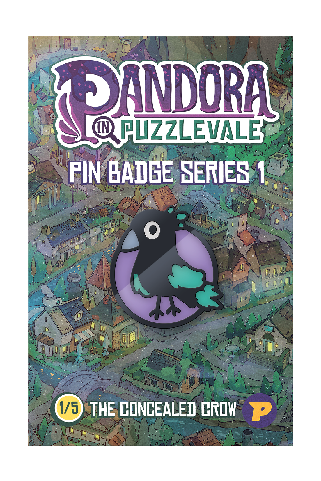 Pandora in Puzzlevale The Concealed Crow pin badge