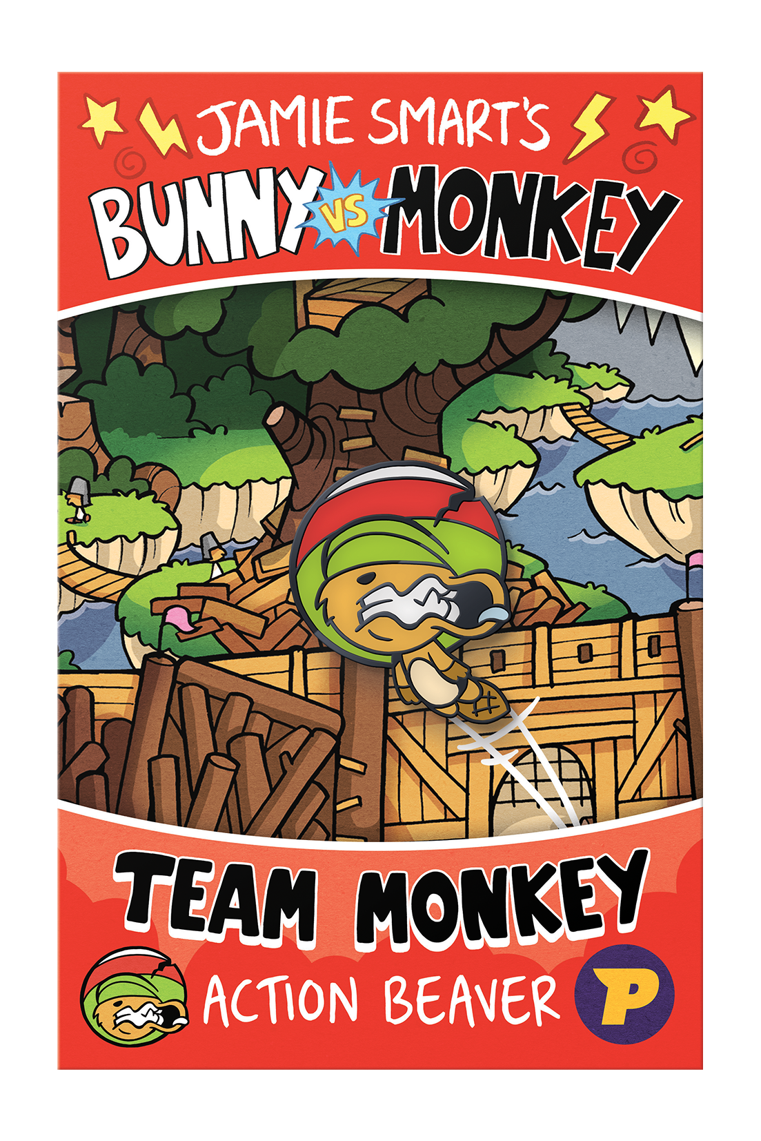 Bunny vs Monkey Action Beaver pin badge
