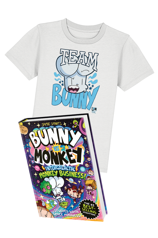 Bunny vs Monkey Team Bunny t-shirt and book bundle