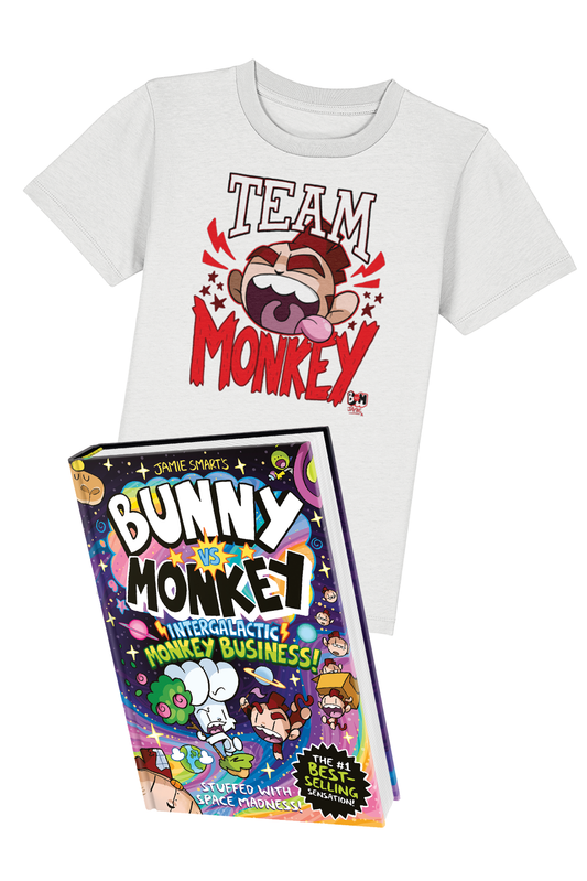 Bunny vs Monkey Team Monkey t-shirt and book bundle