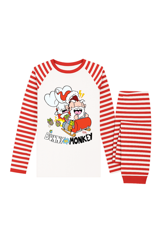 Bunny vs Monkey Xmas pyjamas in red and white