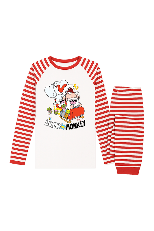 Bunny vs Monkey xmas pyjamas in red and white
