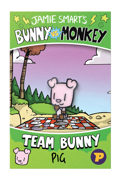 Bunny vs Monkey Pig pin badge