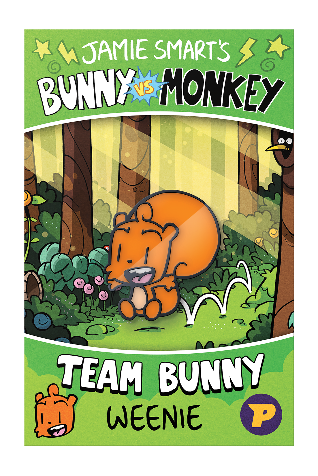 Bunny vs Monkey Weenie pin badge